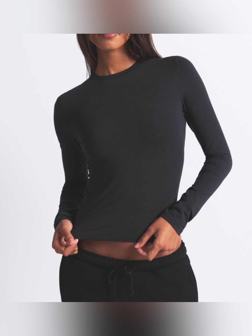 Skims Fits Everybody Long Sleeve Crewneck T-Shirt Women’s Medium Gray/Black